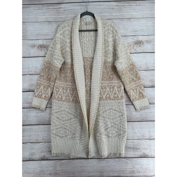 Joie Open Front Southwest Duster Cardigan Sweater Womens Large Cream Beige - Picture 1 of 12